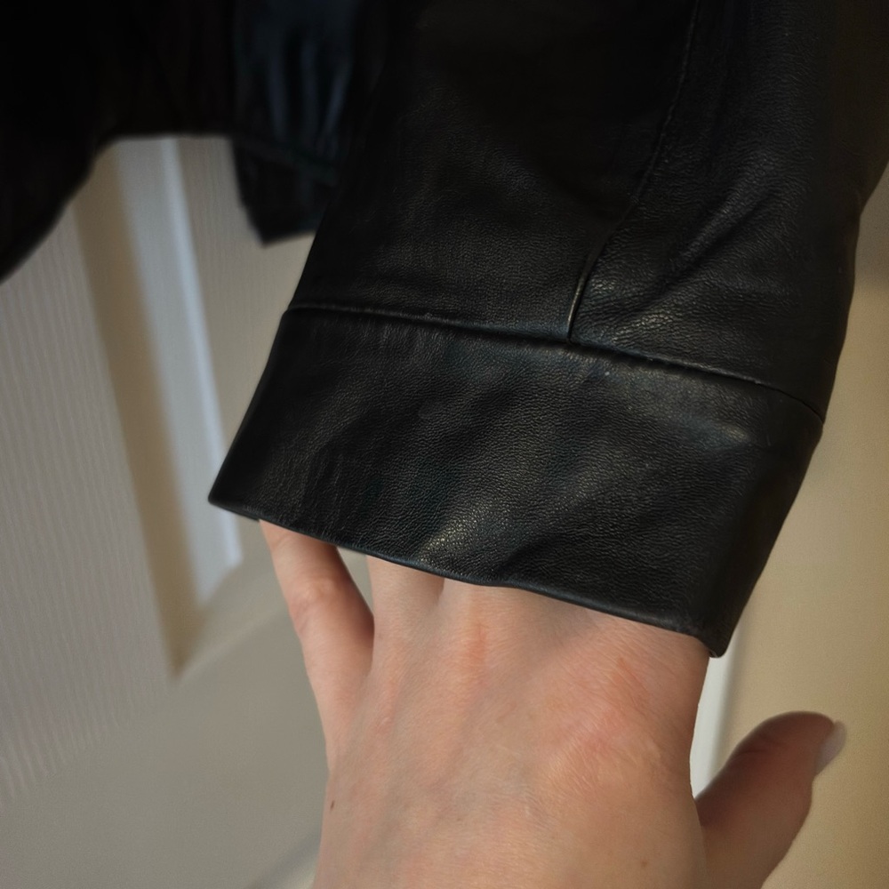 Alfani Black Leather Jacket with Zippered Pockets - Picture 5 of 12